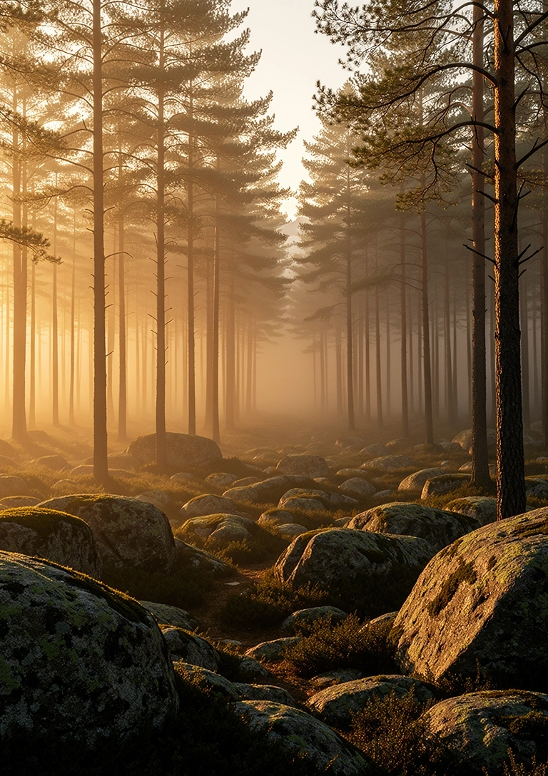 Svensk skog vid gryning